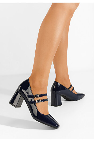 B T Shoes Tmavě modré lodičky na hrubém podpatku Zerena