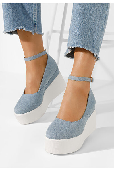 B T Shoes Modré lodičky na platformě Leanora