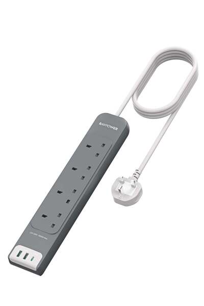 RavPower شريط طاقة مزود بـ 4 منافذ تيار متردد + 3 منافذ USB (USB-A وUSB-C) - ...