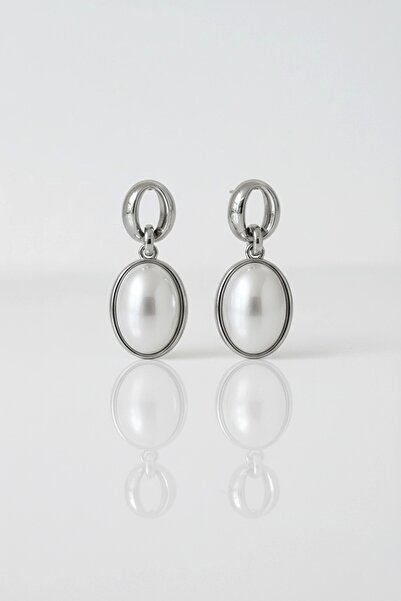 PRVT Gümüş Renk Çelik İncili Zarif Kararmaz Küpe