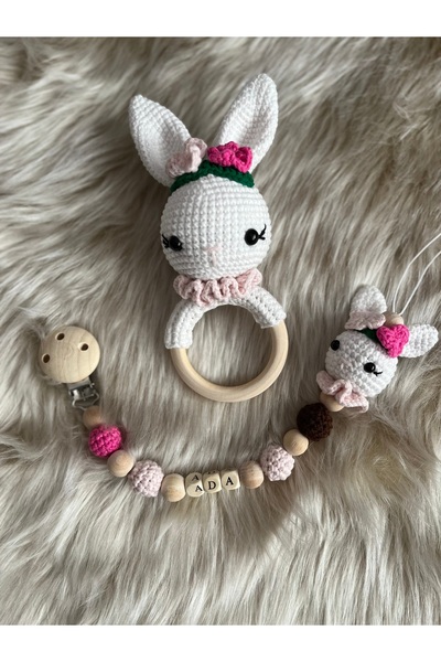 stoks toys Amigurumi Tavşan Çıngırak ve Emzik Set