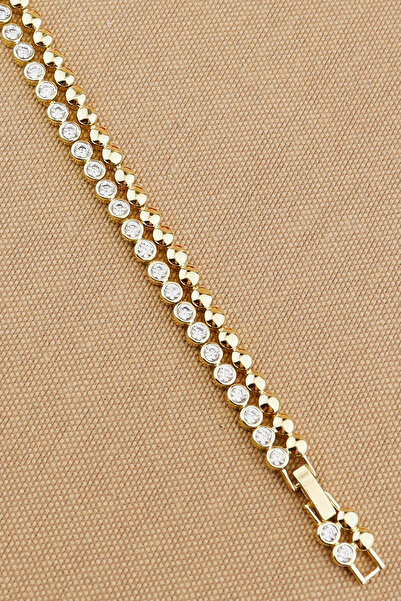 Keyifli Hayaller Xuping Vip Marka 2li Kombin Zirkon Taşlı dorika Zincir Bileklik Altın Rengi Kararmaz 17+2cm