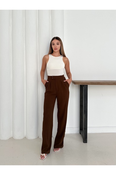 verabelle High Waist Pleated Palazzo First Class Cotton Aerobin Fabric Pants