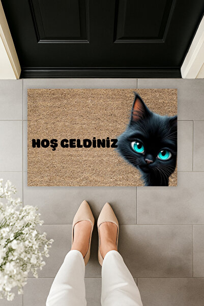 Dormot سجادة مدخل بباب على شكل قطة سوداء مع عين زرقاء، مطبوعة رقميًا حديثًا، ...