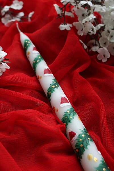 Ca.Gi El Boyaması Çam Dalı & Noel & Yılbaşı Desenli Tekli Şamdan Mum | Kutulu...