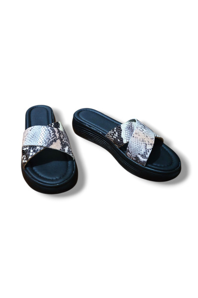 BARONES SHOES Genuine Leather Cross-Strapped High Sole Slippers
