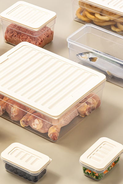 FİTHOME 4-Piece Deep Shallow Refrigerator Freezer Organizer Storage Container Microwave Freezing Organizer Cream