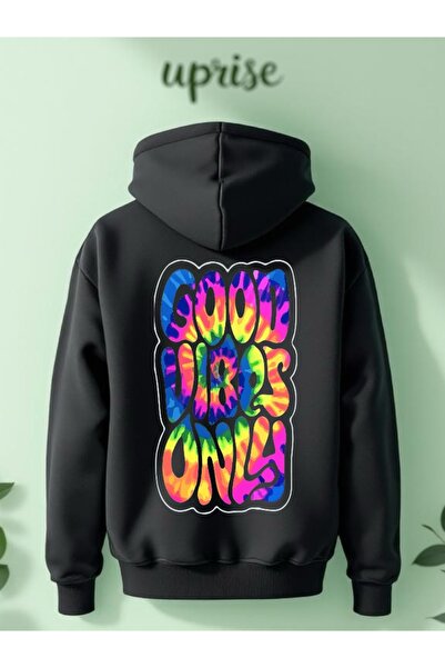 Vordevia Hanorac Good Vibes Only cu imprimeu din bumbac cu 3 fire O supradime...