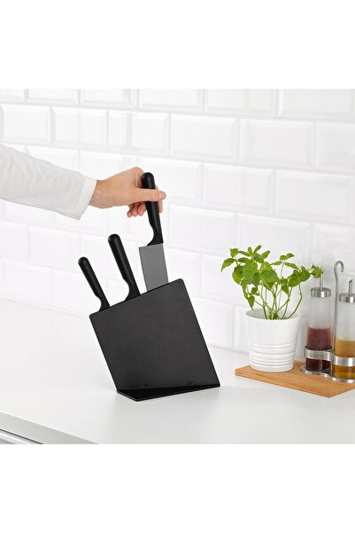 IKEA JÄMFÖRA Knife block with 3 knives, black