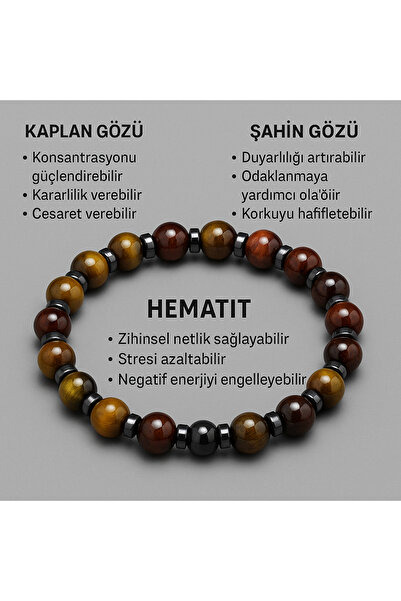 nss sky rock Natural Stone 8mm Tiger's Eye - Hawk's Eye - Hematite Bracelet
