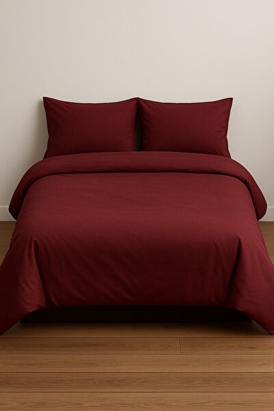 StellaFlavo غطاء لحاف مزدوج بلون أحمر كلاريت سادة + غطائي وسادة