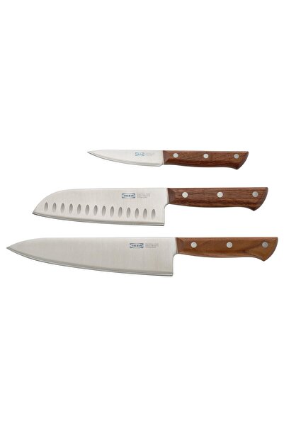IKEA VARDAGEN 3-piece knife set, stainless steel/walnut