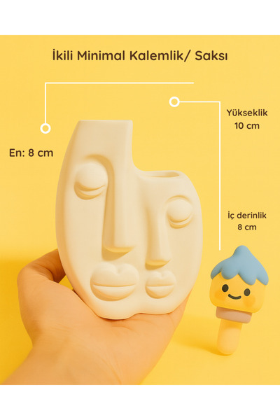 colorbuddie İkili Minimal Seramik Kalemlik & Saksı | Modern Dekoratif Obje | ...