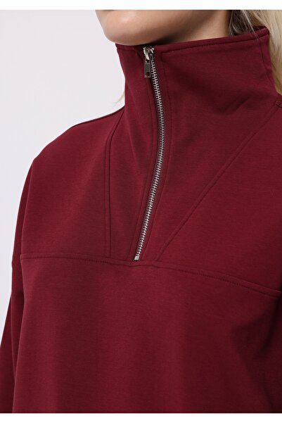 Colin's Regular Fit Zippered Plain Women's Burgundy Sweatshirt