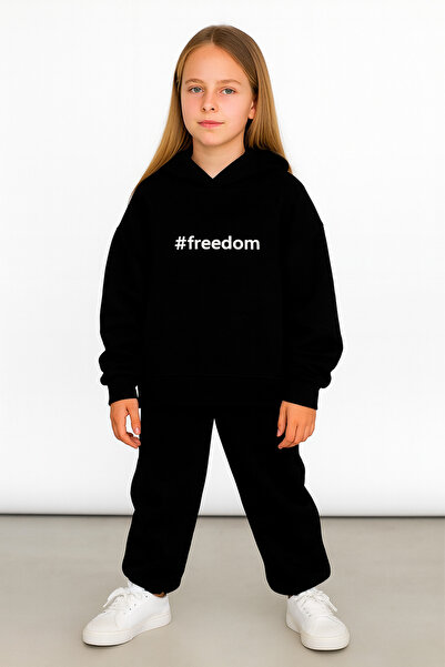 KOKOŞ BEBEK Freedom Oversize Children's Tracksuit Set – Embroidered & with Pockets – 3 Thread Ribbed (Ages 4-14)