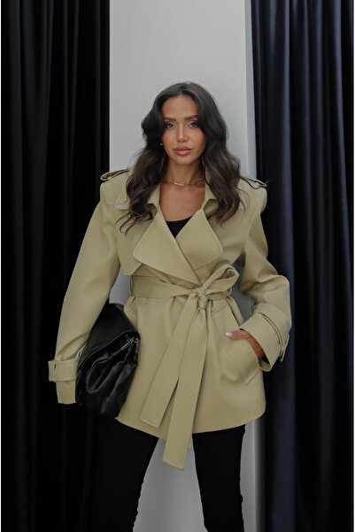 Havoş Béžová gabardénová bunda střední délky s páskem