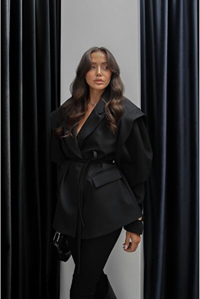 Havoş Černá bunda Maribo s vatovaným páskem