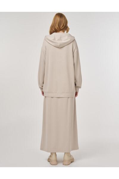 Kayra Hooded Detailed Skirted Double Set Beige