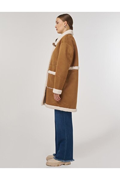 Kayra Torba Cepli Suede Coat Camel