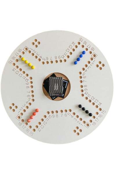 Jackaroo White Circle Board Game for 4 Players with Playing Cards, Glass Marbles and Bag