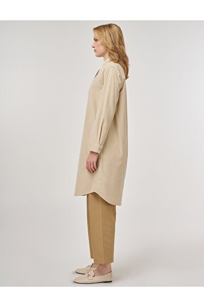 Kayra Rahat Kesim Kadife Tunik Bej