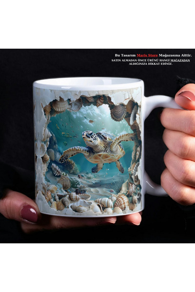 MARİS STORE Sea Turtle Printed Gift Mug with 3D Effect
