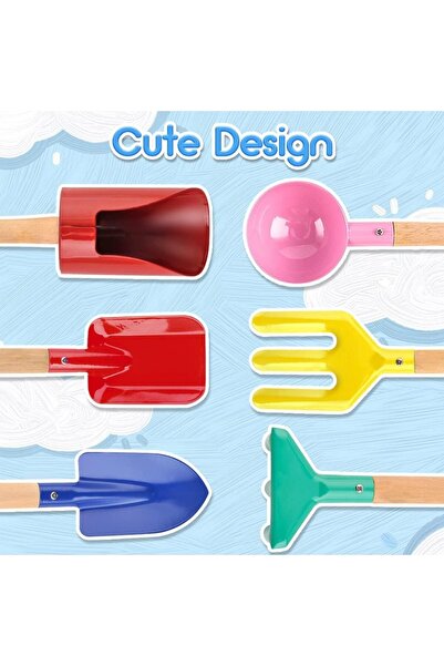 erorex Beach Toy Set 6 Piece Kids Beach Tools Spoon Shovel Rake Weed Fork Trowel Dirt Digging Toys Metal