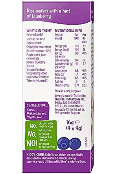 Kiddylicious Blueberry Wafers | Gluten & Dairy Free Kids Snack | Suitable for 6+ Months | Pack of 6,