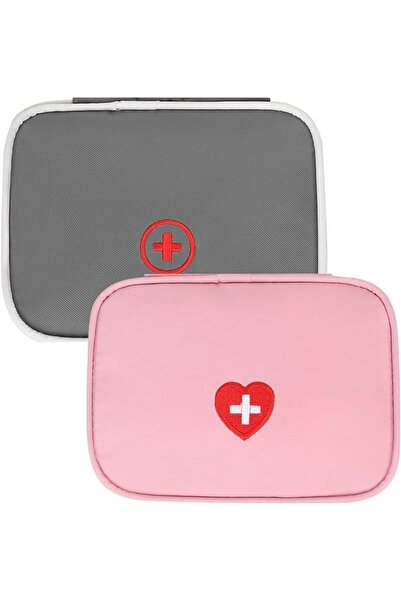 erorex حقيبة إسعافات أولية صغيرة محمولة، قطعتان، حقيبة دواء سفر فارغة، سحاب مزدوج، جيب حبوب عملي