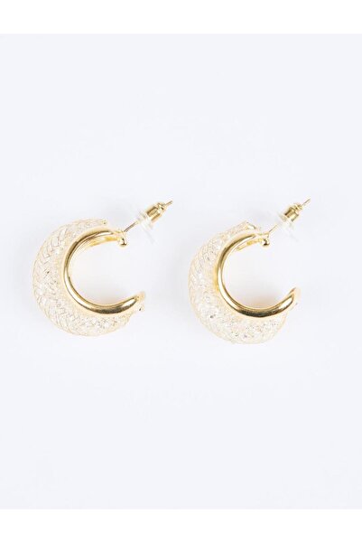 Jimmy Key Shiny Half Hoop Earrings with Gold Color Stones