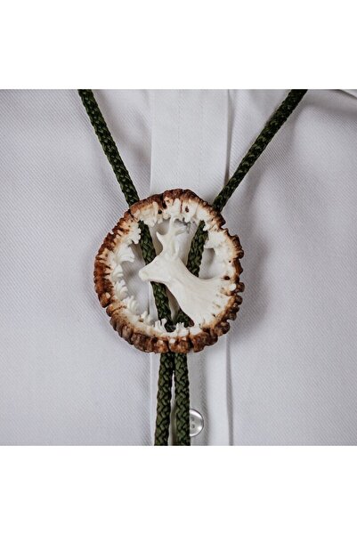 Handmade American Bolo Tie Sculpted in Carpathian Deer Horn Motif Roe Deer, White