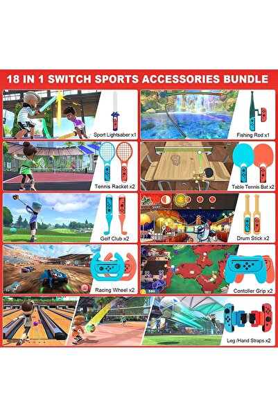 Generic ZONEY Switch Sports Accessories Bundle Set,18 in 1 Family Party Pack Game Accessories Kit for Ninten