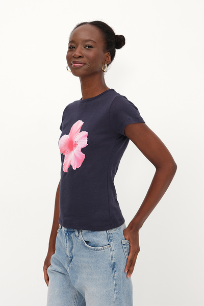Addax Μπλουζάκι με στάμπα λουλουδιών P1854