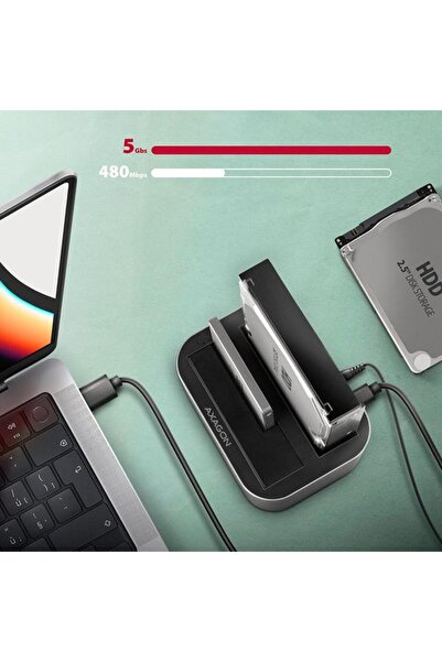 Axagon Docking Station ADSA-DC, HDD/SSD 2.5"/3.5", SATA III, USB 3.2 Gen 1 (Grey)
