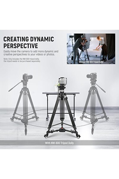 NEEWER Photography Tripod Dolly, Heavy Duty 50lbs Capacity Tripod Wheels with 3 inch Rubber Wheels,
