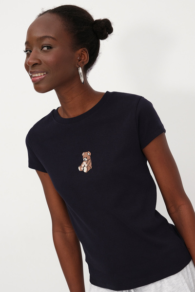 Addax Μπλουζάκι με κεντημένο αρκουδάκι P10458-T10