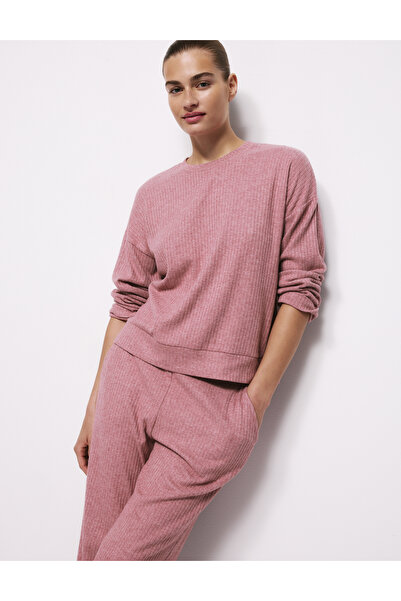 Marks & Spencer Fitilli Dokulu Bisiklet Yaka Uzun Kollu Pijama Üstü