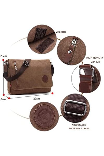 Generic Canvas Messenger Shoulder Bag Satchel Bag, Vintage Canvas Crossbody Bag with Multiple Pocket for Dai