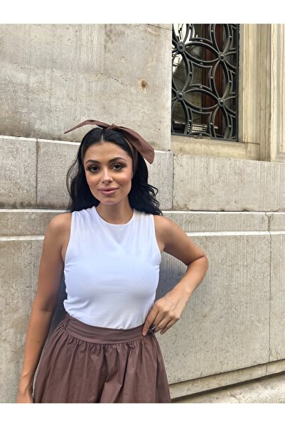 KÜÇÜĞÜM BUTİK Καφέ Χρώμα Ποπλίνα Λεπτομερής Λεπτομέρεια Συνδετικής Επικολλητικής Επικάλυψης Μπαντάνα