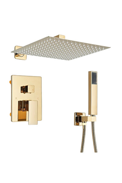 BisDesign Sistem de duș încorporat, finisaj auriu lucios, cap de duș tip ploa...