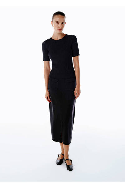 Knitss Extrafıne Merino Yün Karışımlı Triko Etek Siyah