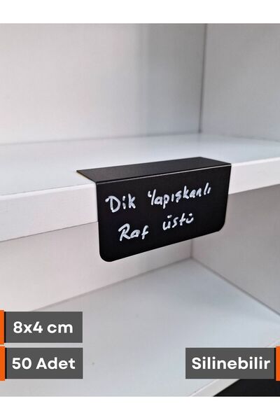 Şeffaf Etiket 50 Ad PVC Karatahta Siyah Ürün Etiket 8x4 cm Yapışkanlı Raf Fiy...