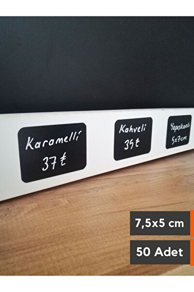 Şeffaf Etiket 50 Ad Silinebilir Karatahta Siyah Etiket 5x7,5 cm Yapışkanlı Ra...