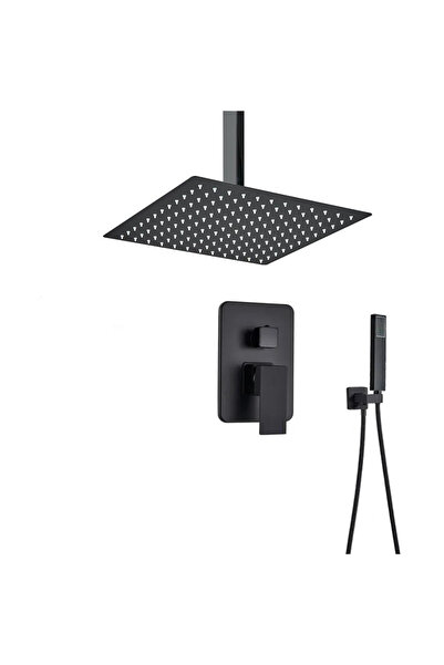 BisDesign Sistem de duș încorporat, finisaj negru mat, cap de duș de tavan 20 cm