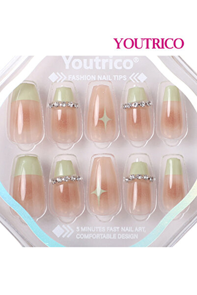 Youtrico 24 قطعة من أظافر الضغط، ماسات ثلاثية الأبعاد، طول متوسط ​​على شكل حر...