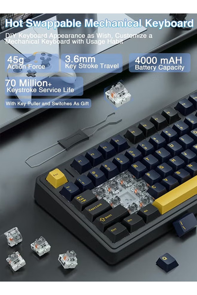 Aula لوحة مفاتيح ألعاب F75 75% 2.4G/سلكية/BT5.0، مفاتيح قابلة للتبديل السريع ومُزيّتة مسبقًا، RGB