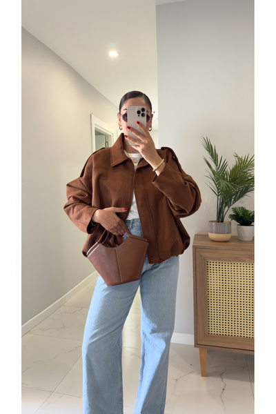 BİRCANÇİL Gosla Tan Suede Bomber Jacket