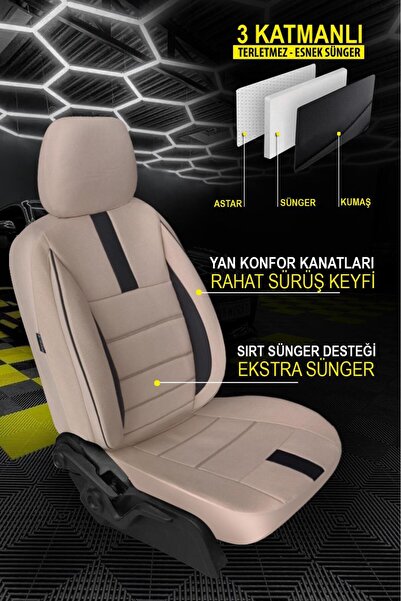 GM-DESIGN Onyx Beige Tay Feather Auto Seat Cover (Compatible with Hyundai̇ İ20-İ30-Accent-Blue-Era-Getz)