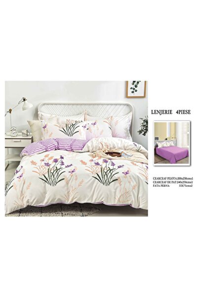 CHIRASO 4 Piece Bedding Set, Satin Cotton Sheet 240x250cm, Duvet Cover 200x230cm, 2 Pillowcases