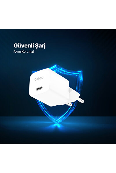 Ttec SmartCharger GAN 20W PD Seyahat Hızlı Şarj Aleti + USB-C - USB-C 60W Kablo - 2SCG20CB